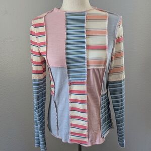 Colorblock Stripe Patchwork Long Sleeve Top | Y2K Retro | Size XL (Fits S–M/L)